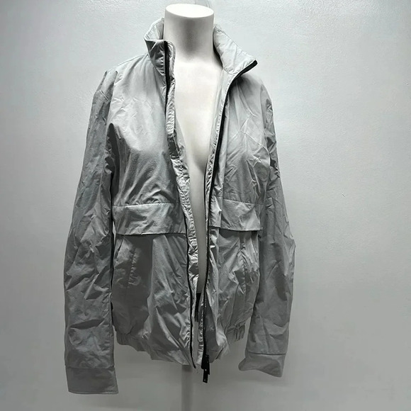 J Lindeberg Melocly Jacket Light Coat Packable Hooded Full Zip Gray Womens Large - Picture 2 of 16
